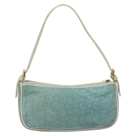 CELINE C Macadam Canvas Accessory Pouch Suede Light Blue Gold Auth 118180 - Picture 4 of 16